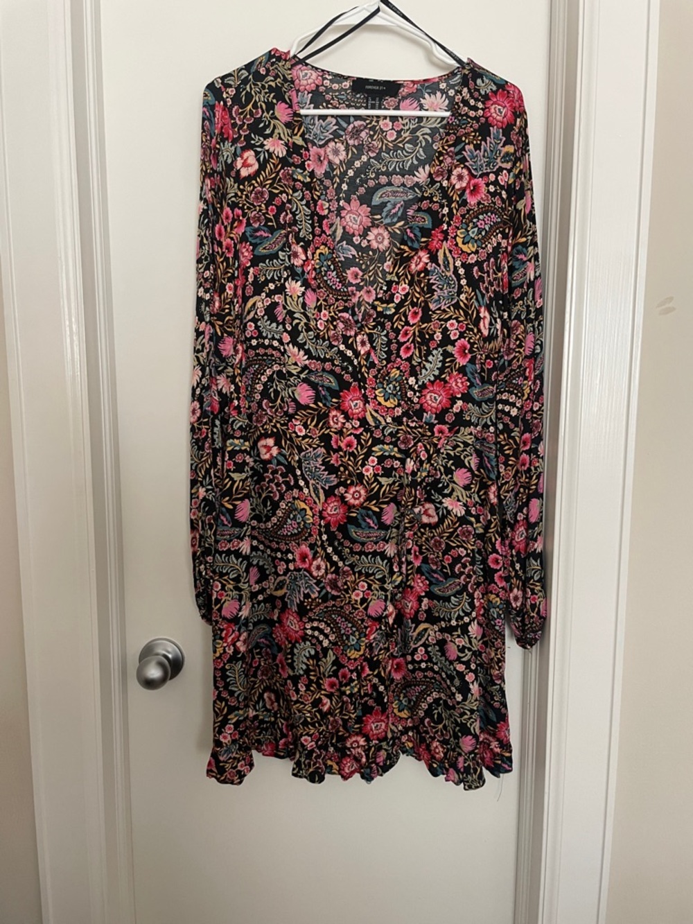 Forever 21 Black Mini Skirt with Pink Floral Print